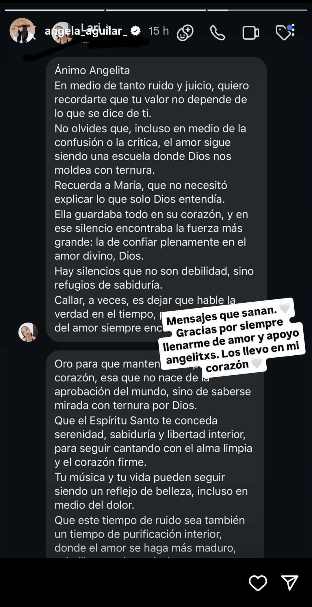 Ángela Aguilar compartió el mensaje de apoyo que le envió una fan.
