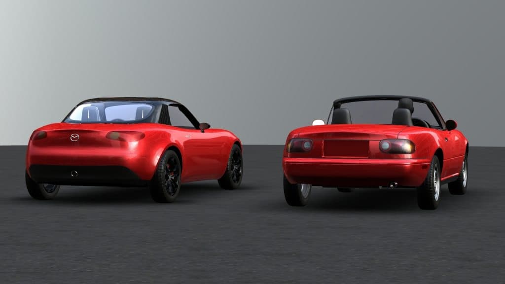 <b>Cuarta Generación ND (2016 - ¿?)</b>
<br>En su parte posterior, vemos el mismo estilo de faros en ambas versiones. En la más moderna (izquierda), vemos más curvas y uso de volúmenes para conseguir reflejos de luz que definen sus formas.
<br>