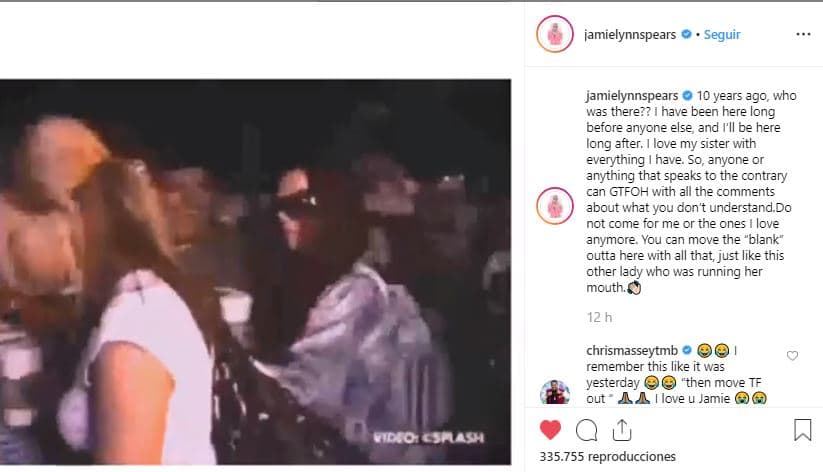 <b><a href="https://www.instagram.com/p/BwlVlAjg4tq/" target="_blank">Jamie Lynn publicó un video,</a> </b>de hace 10 años, en el que se le ve defender a la intérprete de ‘Lucky’ de los paparazzi y de una mujer no identificada que llega a gritarles.