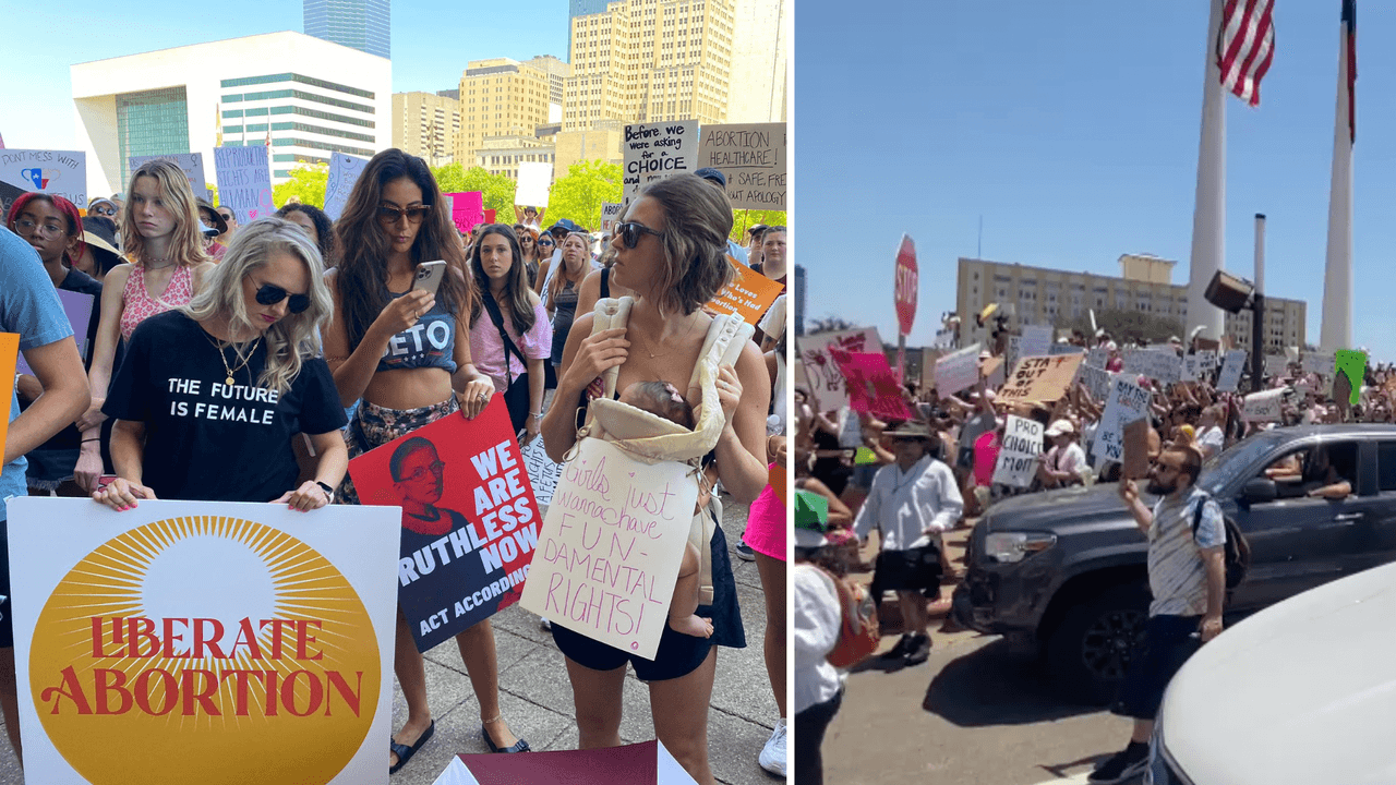 Alrededor de 1,000 residentes protestan en Dallas a favor del aborto y la marcha se extiende a calles del centro
