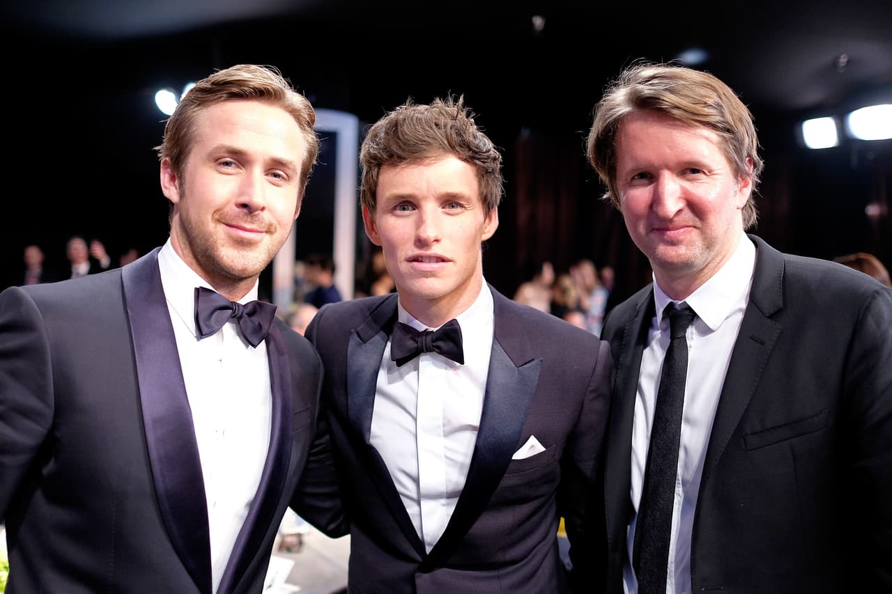Ryan Gosling y Eddie Redmayne con el director Tom Hooper