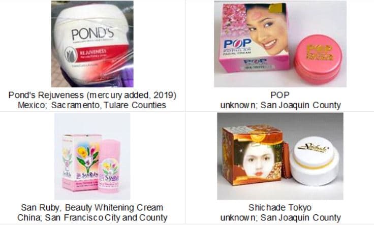 Algunas cremas investigadas en California en la última década eran caseras e incluso algunas no tenían ninguna marca. Sus orígenes incluyen los países de México, Camboya, China, Francia, Filipinas, Taiwán y Afganistán.