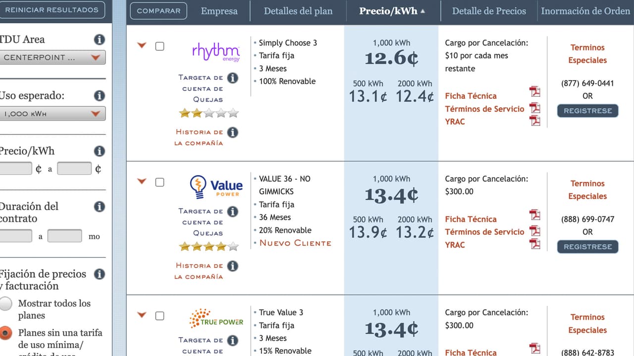 Si deseas comparar el costo de las diferentes compañías que ofrecen el servicio de electricidad en tu área consulta powertochoose.org.