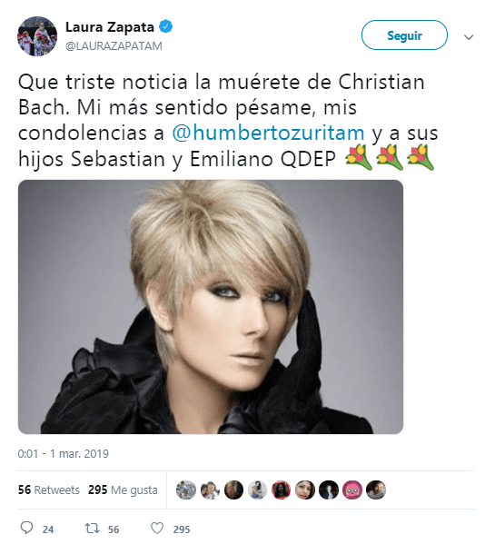La actriz Laura Zapata se unió a la pena que invade al mundo del espectáculo latino.