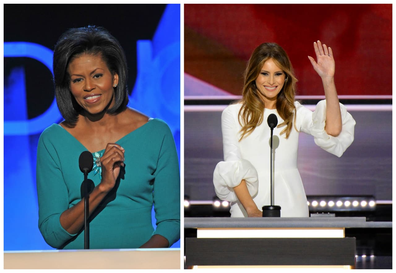 <b>Dos primeras damas, un discurso - </b>Las coincidencias entre el discurso que dio
<b><a href="http://www.univision.com/temas/michelle-obama" target="_blank">Michelle Obama</a></b> al abrir la Convención Demócrata de 2008 y el de
<b><a href="http://www.univision.com/temas/melania-trump">Melania Trump</a></b> en la Convención Republicana de julio pasado fueron evidentes.
<b><a href="http://www.univision.com/noticias/elecciones-2016/los-parrafos-del-discurso-de-melania-trump-que-parecen-copiados-de-michelle-obama" target="_blank">Tras estallar el escándalo del presunto plagio</a></b>, una de las asesoras de Melania renunció a su cargo mientras que la campaña explicó que la señora Trump siempre había sentido admiración por la primera dama.