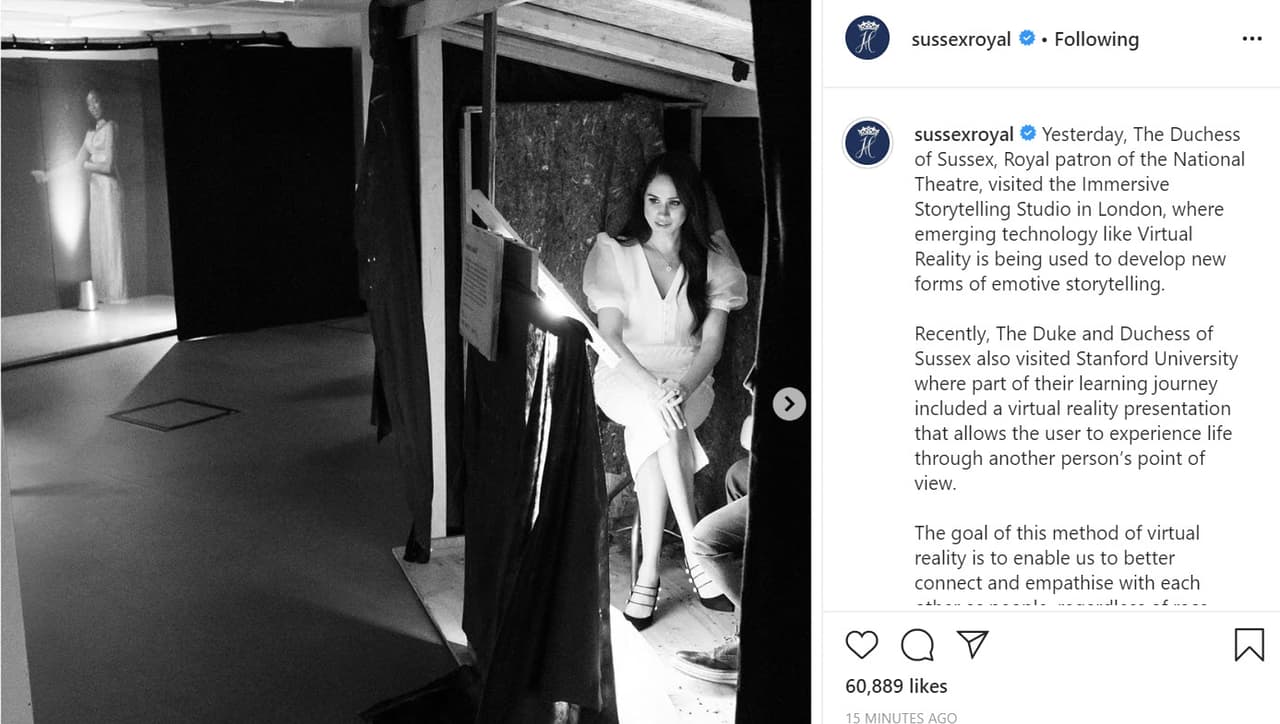 Markle echó un vistazo al Immersive Storytelling Studio en donde se utiliza tecnología como "la realidad virtual para desarrollar nuevas formas de narración emotiva", según se informó.
<br>