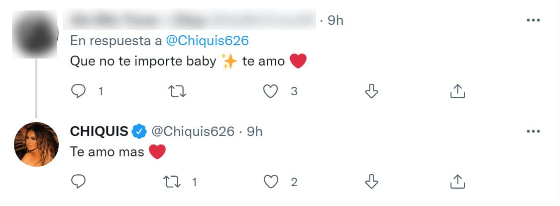 Una de sus seguidores le pidió que "no le importe" lo que se dice sobre ella. Chiquis le respondió con un cariñoso mensaje. 
<br>