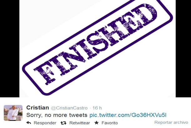 Y con esta imagen que el cantante subió a la red, anunció que se despedía de la red social del pajarito.