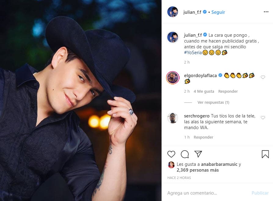 Más tarde, el hijo de Joan Sebastian compartió otra imagen para promocionar su nuevo tema 
<b>haciendo alusión a la noticia falsa</b>: "La cara que pongo, cuando me hacen publicidad gratis, antes de que salga mi sencillo 'Yo sería'", escribió en Instagram.
<br>