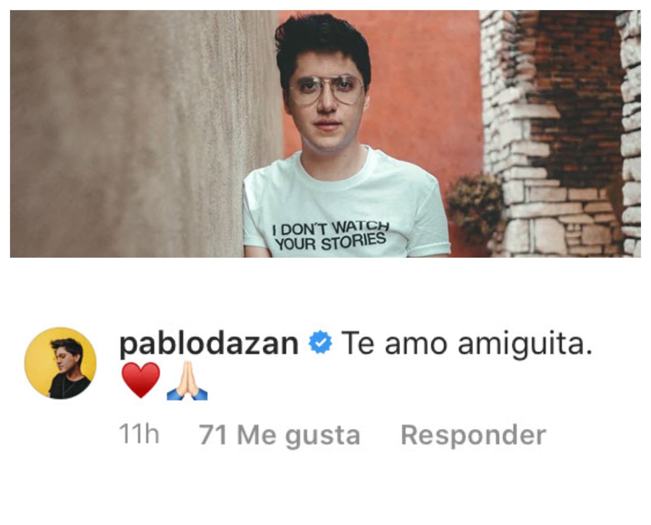 El cantante colombiano Pablo Dazán le mostró su afecto con este mensaje. 
<br>
