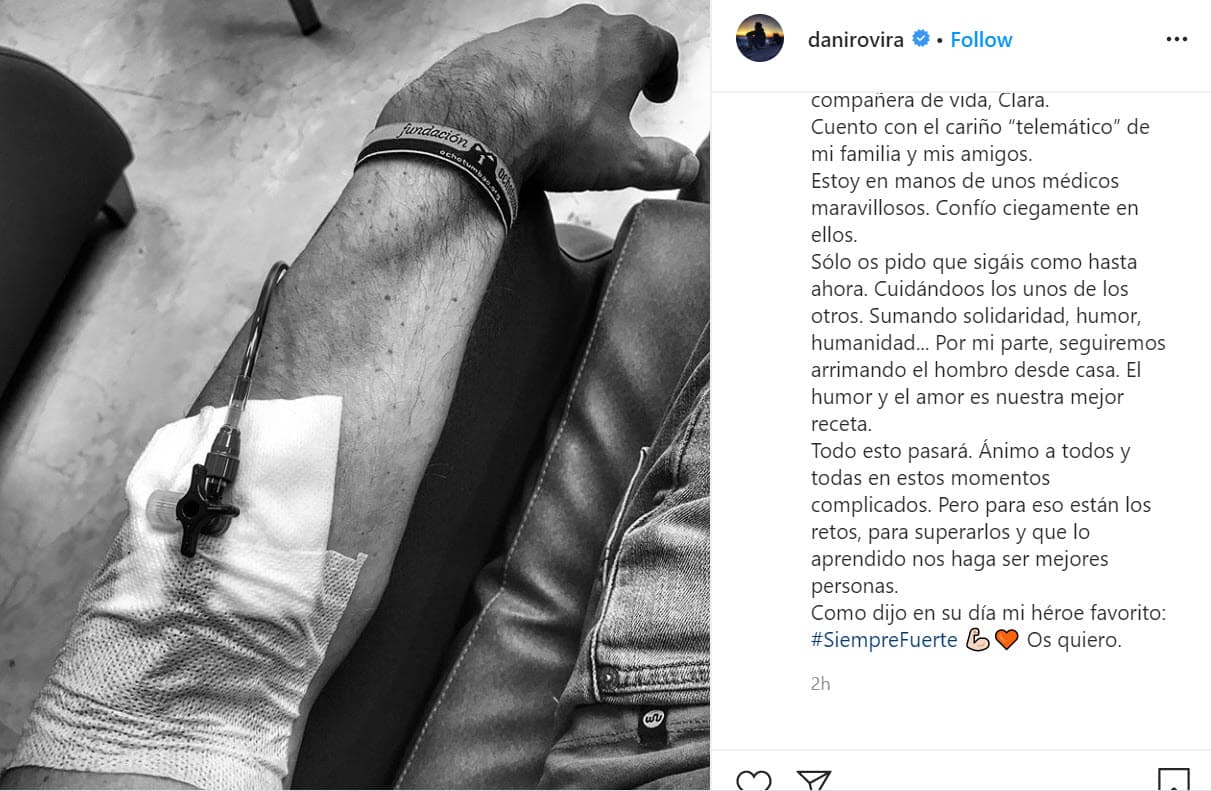 <b><a href="https://www.instagram.com/p/B-KZVThIqmI/" target="_blank">"Hace una semana que me lo han diagnosticado"</a></b>, escribió el actor de 39 años, "llevaba ya meses arrastrando cierto cansancio y malestar".
<br>