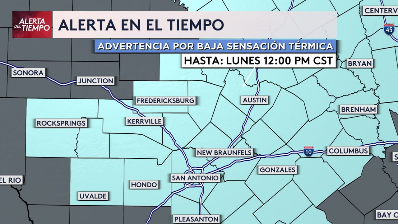 Esta alerta del tiempo es para San Antonio y Austin, donde la sensación térmica será de 19F y 15F, respectivamente.