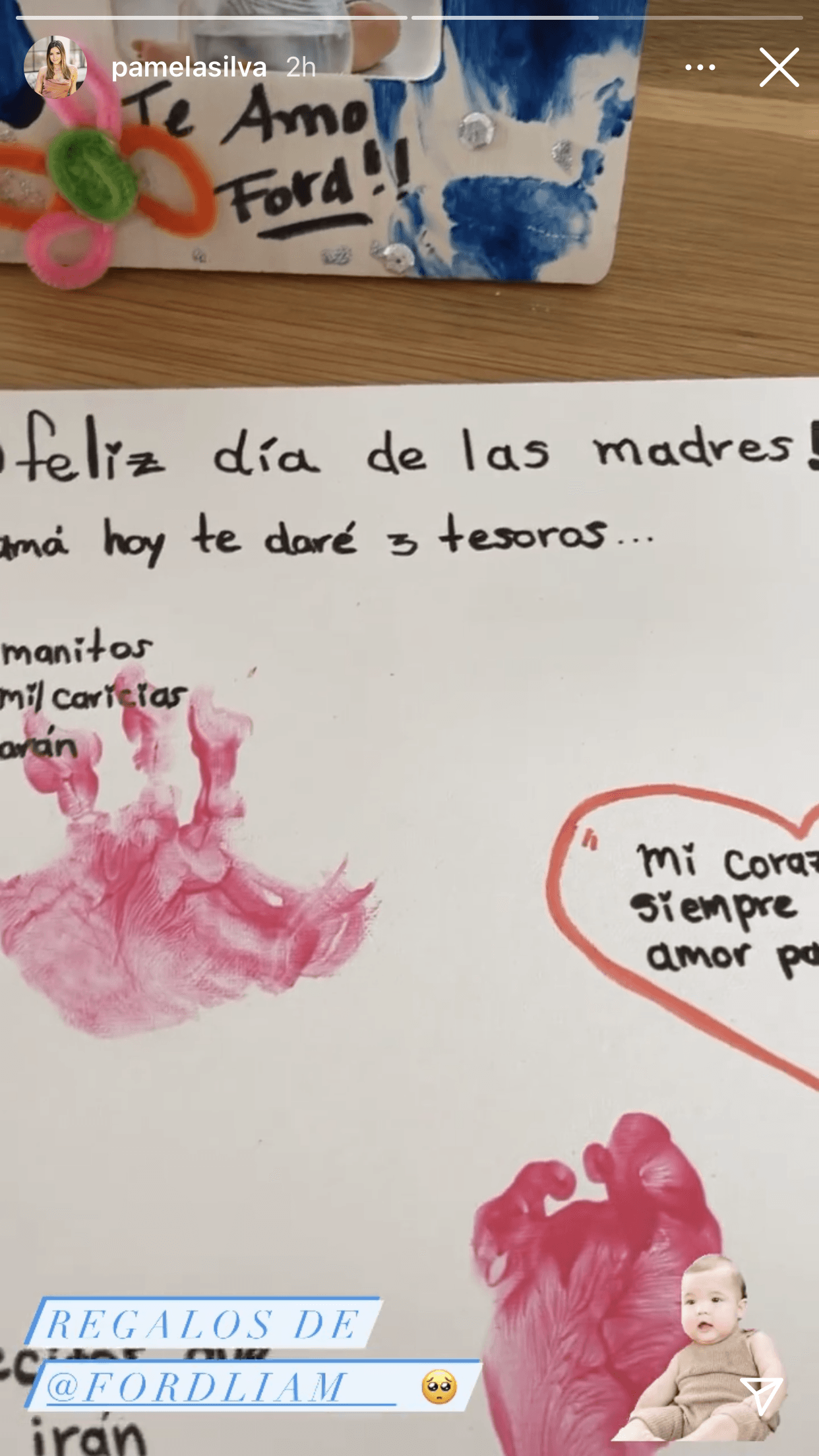 En Instagram mostró una carta escrita a nombre del bebé en la que le dice que le regalará sus "tres tesoros": "Manitas", "corazón" y "piecitos".
