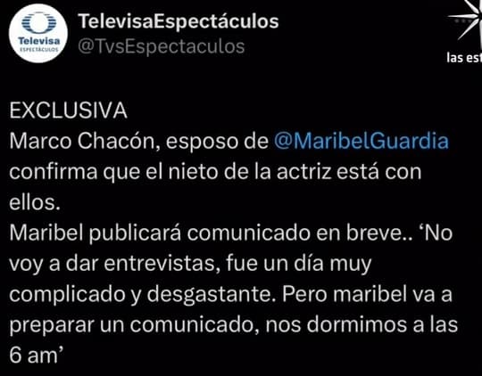 José Julián ya se encuentra con su abuela, Maribel Guardia, informó Marco Chacón.