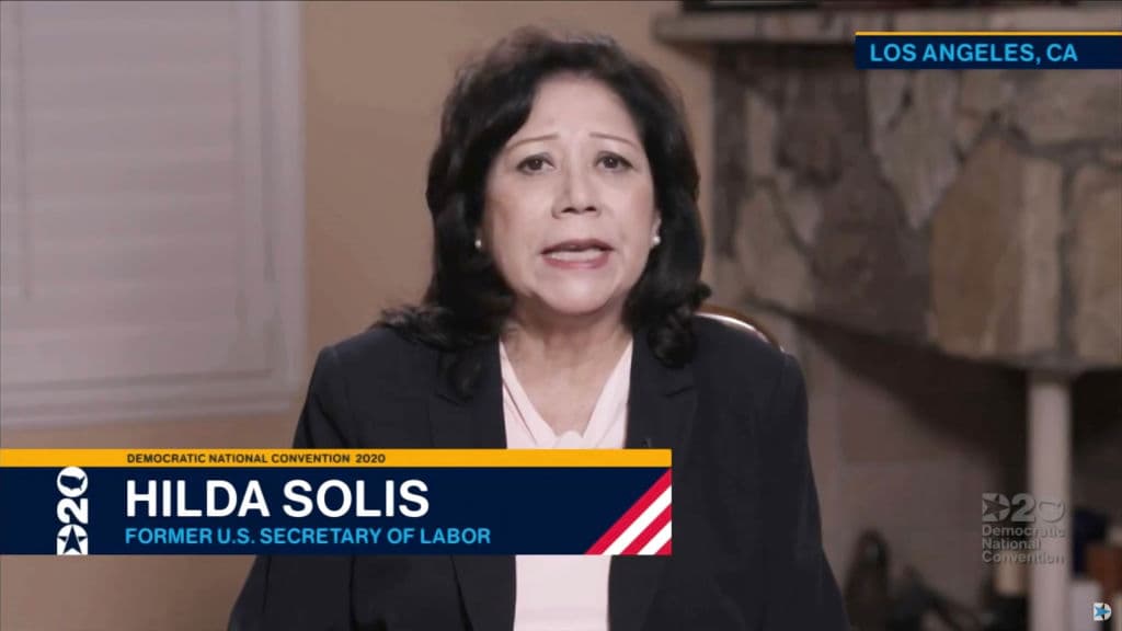 La exsecretaria del Trabajo, Hilda Solís, sostiene que Joe Biden es la persona indicada para reconstruir la economía estadounidense tras las malas políticas del presidente Donald Trump. "Debido a los fracasos de Donald Trump, debemos rescatar nuevamente una economía que se desploma", señaló Solís durante la Convención Demócrata.