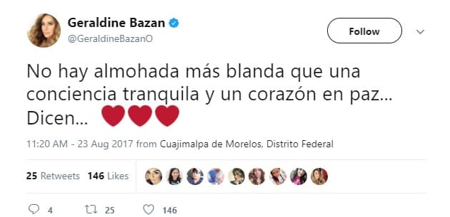 Geraldine prefirió mantenerse al margen de la polémica en el que se ha visto su esposo y sólo le envía un buen consejo al actor. Eso si no lo mandó también a dormir al sofá por tomarse fotos subidas de tono con Marjorie.
