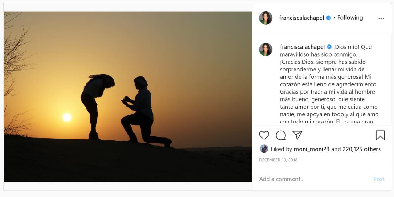 "Gracias por traer a mi vida al hombre más bueno, generoso, que siente tanto amor por mi, que me cuida como nadie, me apoya en todo y al que amo con todo mi corazón. Él, es una gran bendición...", es parte del mensaje que acompaña la imagen.