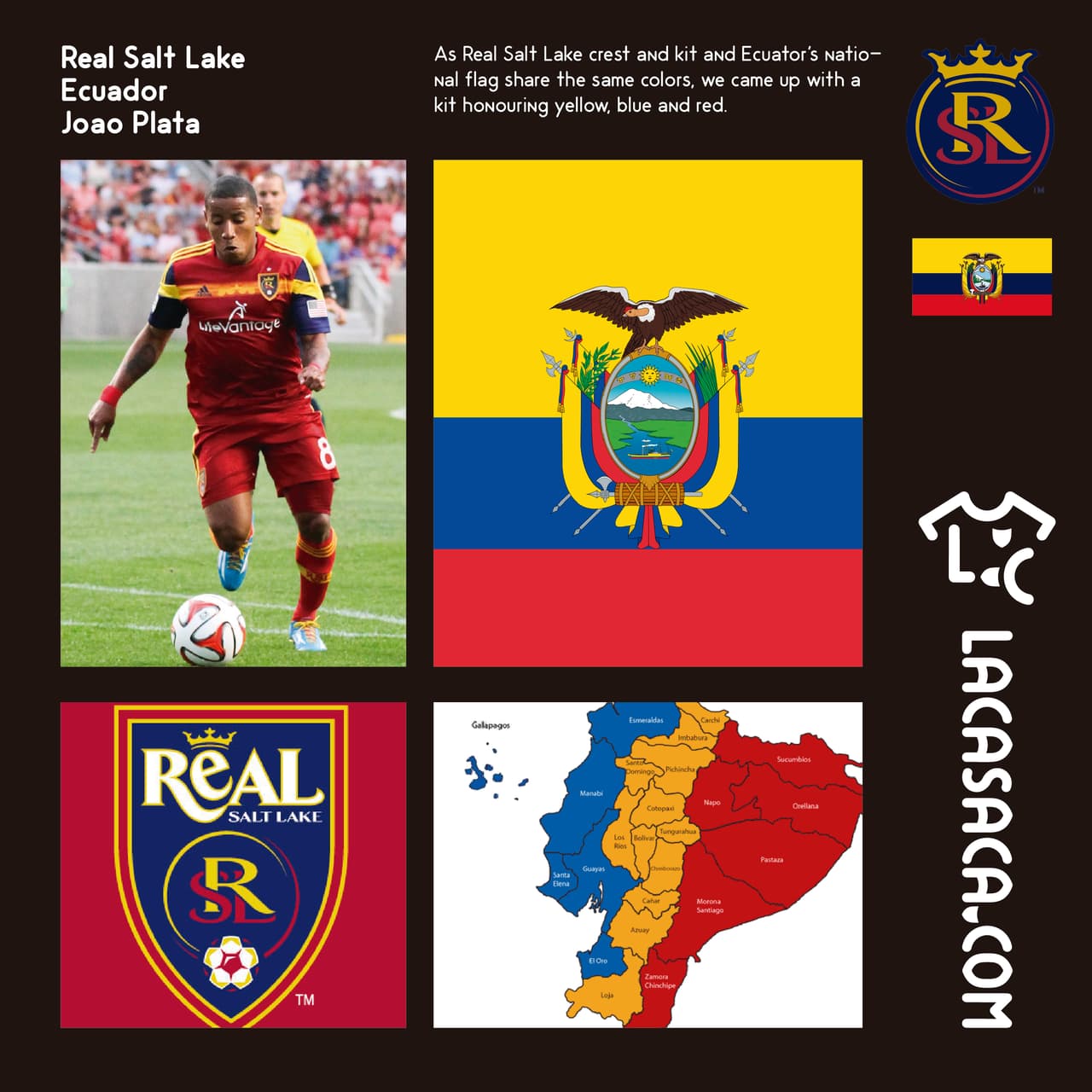 REAL SALT LAKE | El diminuto goleador Joao Plata fue la fuente de inspiración de esta casaca, teniendo en cuenta que los colores de RSL y la bandera ecuatoriana son los mismos.