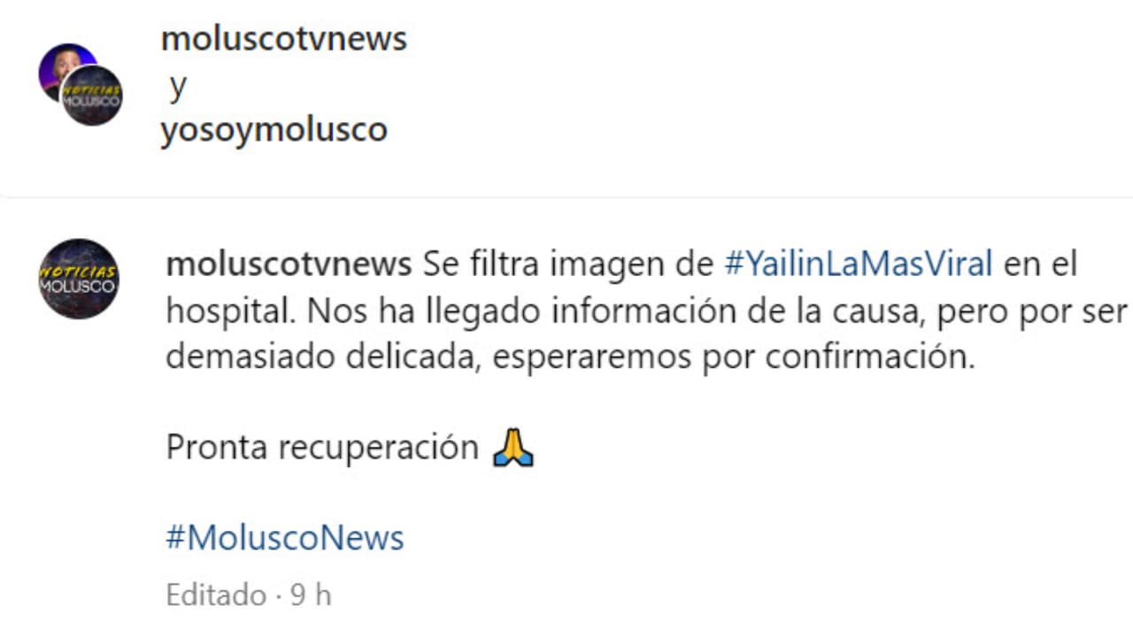 MoluscoTV aseguró que supuestamente existe información "demasiado delicada" detrás de la foto de Yailin en la que aparece golpeada y con heridas.