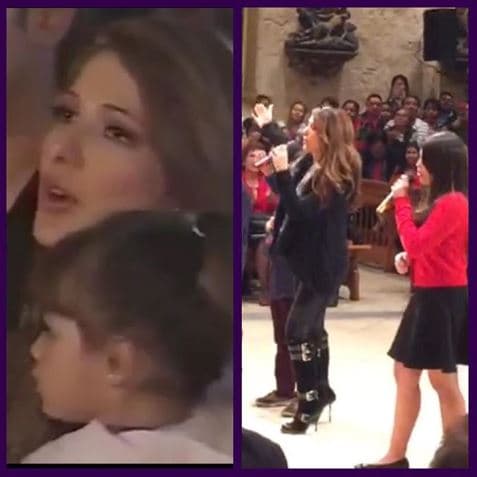 "La primera foto fue tomada en La Basílica de Guadalupe, la otra en la Catedral en San Antonio, Texas , 10 años de diferencia, juntas mi hija Sarita y yo cantándole a nuestra madre del cielo, La Virgen de Guadalupe", reveló la esposa de Gustavo Ángel.