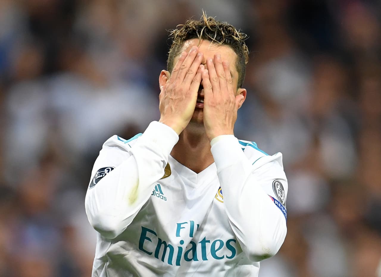 MADRID, SPAIN - MAY 01: Cristiano Ronaldo of Real Madrid reacts during the UEFA Champions League Semi Final Second Leg match between Real Madrid and Bayern Muenchen at the Bernabeu on May 1, 2018 in Madrid, Spain. (Photo by Matthias Hangst/Bongarts/Getty Images)