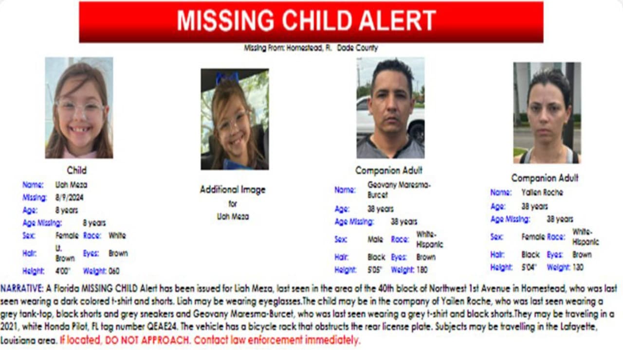Emiten alerta por desaparición de Liah Meza: buscan a niña de 8 años vista por última vez en Homestead