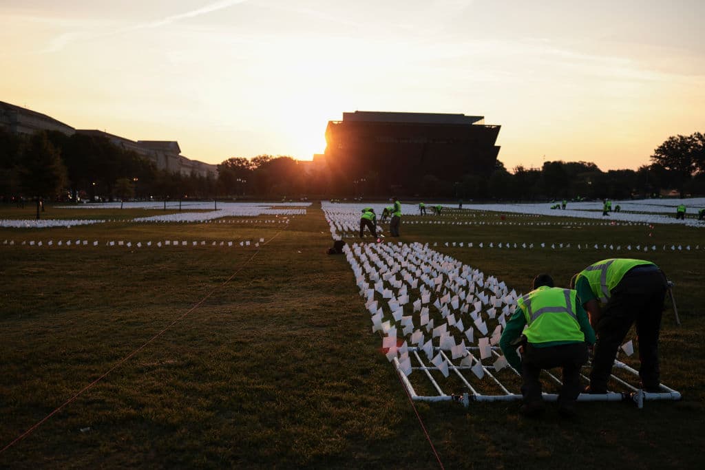 Homenaje a los fallecidos por covid-19 en el National Mall de Washington.