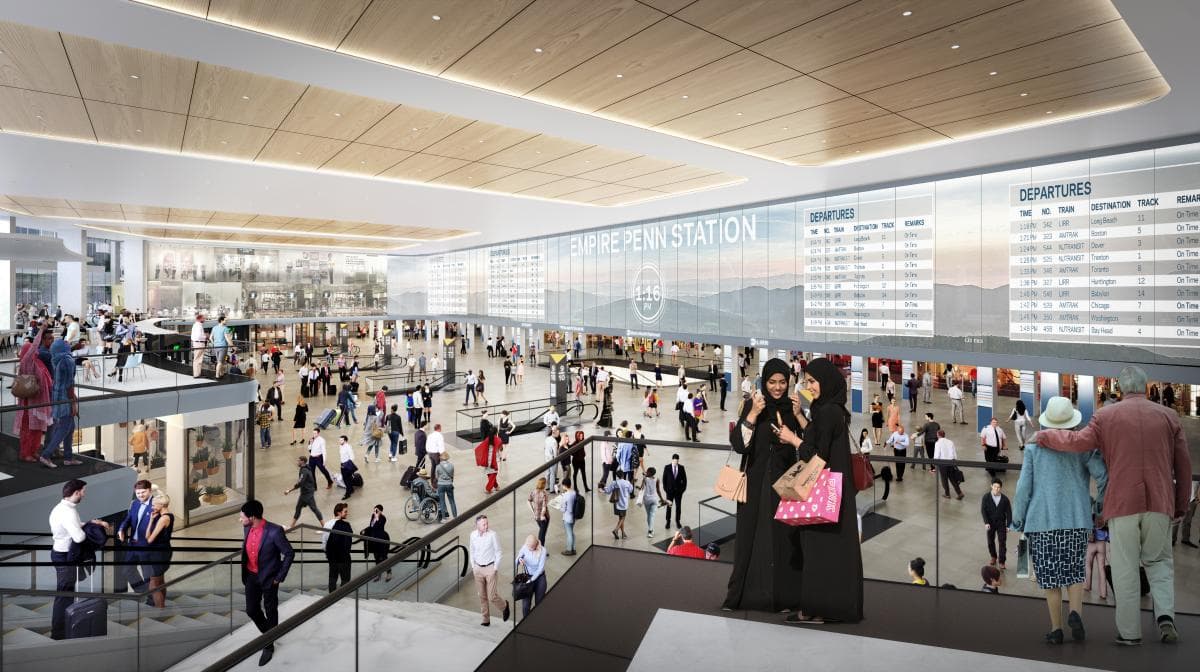 La segunda alternativa, de dos niveles, transformaría Penn Station aprovechando la configuración actual de dos niveles de embarque, al tiempo que se mejoraría el actual trazado de Penn, se crearía un atrio central y se reutilizaría parte del espacio de Amtrak para los viajeros y las operaciones de NJ Transit.