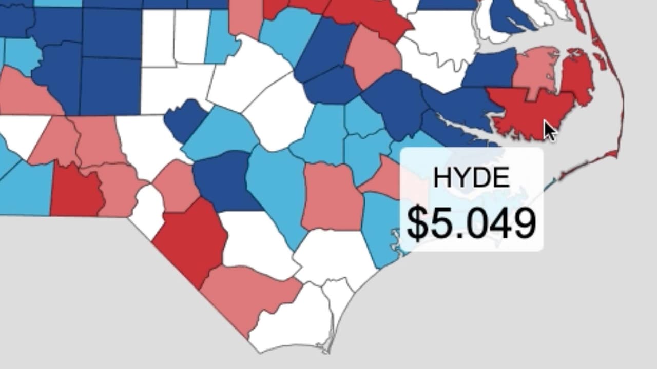 Precio promedio de la gasolina en el condado de Hyde.