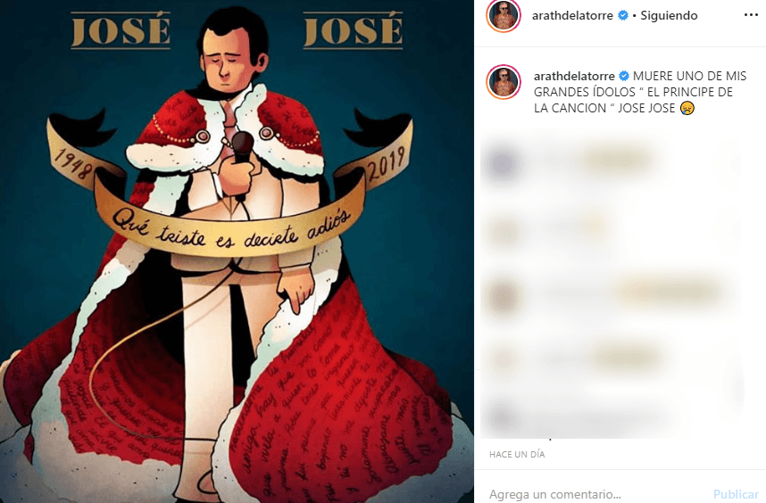 Con una imagen muy emotiva, Arath escribió: "Muere uno de mis grandes ídolos, 'El Príncipe de la Canción' José José.