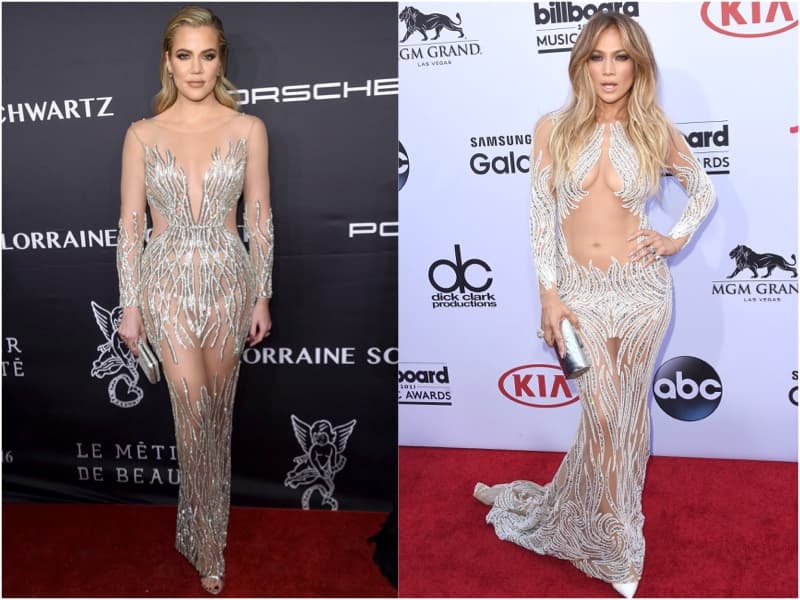 Khloé Kardashian brilló en noviembre del año pasado con un vestido transparente con lentejuelas y canutillos, pero la 'Diva del Bronx' usó un modelo casi igual hace más de un año atrás.