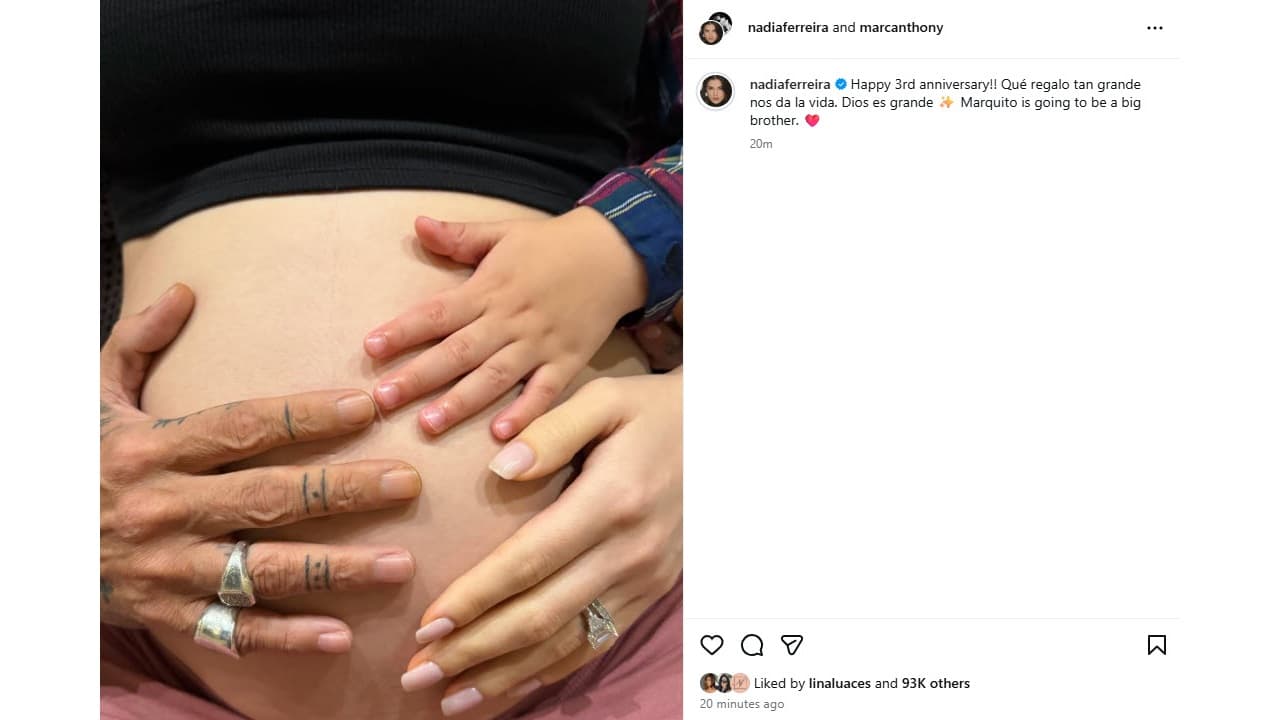 Nadia Ferreira y Marc Anthony esperan a su segundo bebé.