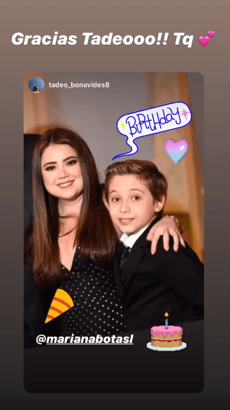 Tadeo Bonavides ‘Justito’, se unió a la celebración con esta fotografía. Mariana Botas no dudó en compartirla en su cuenta de Instagram. 
<br>