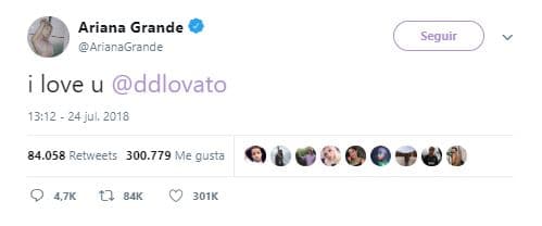 Otras destacadas personalidades del espectáculo se sumaron a una cadena de oración y enviaron mensajes de aliento. Ariana Grande escribió "Te amo" en su cuenta de Twitter.
