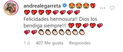 "¡Felicidades hermosura! 
<b>Dios los bendiga</b> siempre", comentó la presentadora 
<b><a href="https://www.univision.com/famosos/en-sus-vacaciones-andrea-legarreta-guardo-las-sonrisas-para-instagram-mira-las-otras-fotos-fotos" target="_blank">Andrea Legarreta</a></b>.