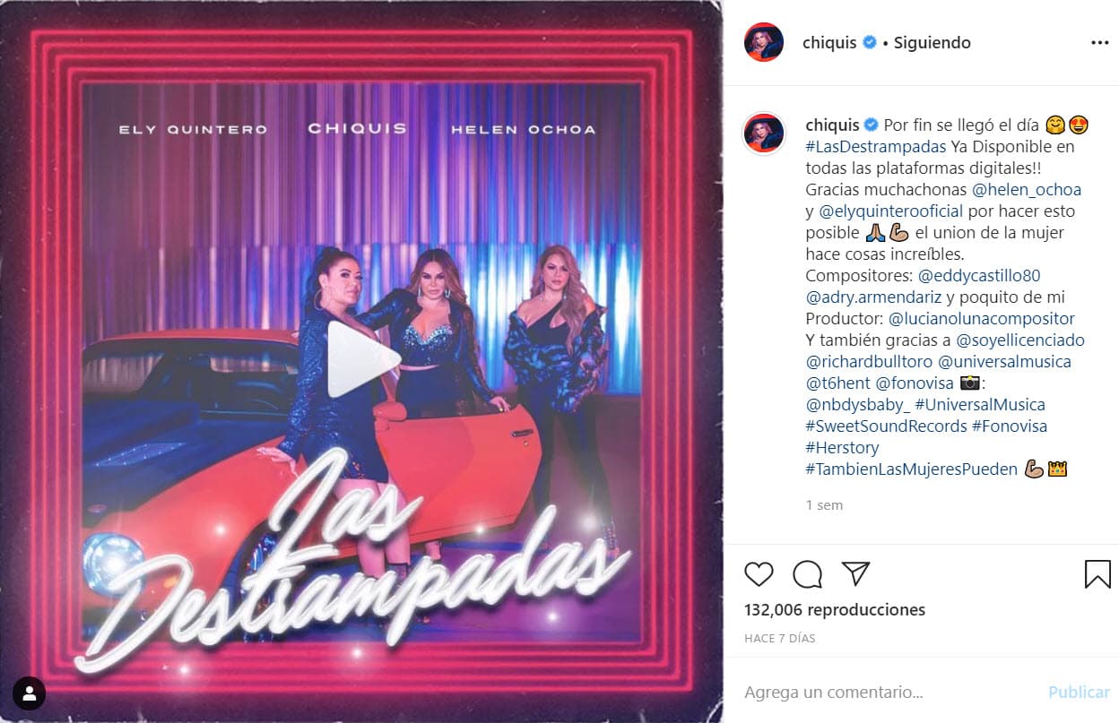 Además, el 27 de marzo estrenó el sencillo 'Las destrampadas', tema que grabó en colaboración con Ely Quintero y Helen Ochoa.
<br>
<br>