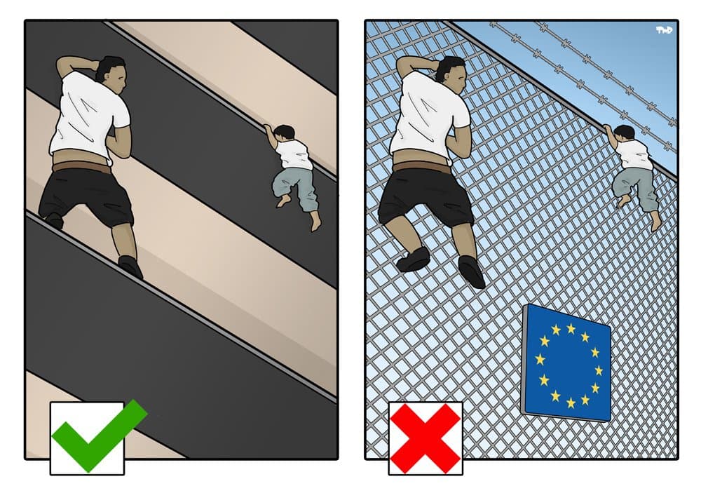 ¿inmigrante bueno, inmigrante malo? Una imagen compara la hazaña del 'hombre araña' de París con lo que hacen cientos en el muro fronterizo