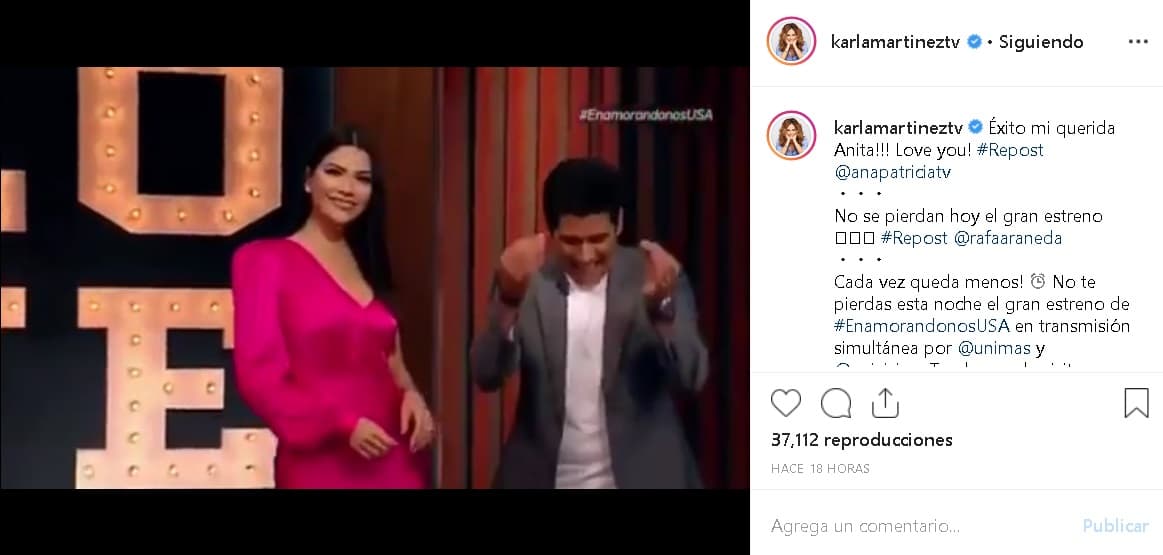 Su cuñada, Karla Martínez, no se quedó atrás y previo al estreno se solidarizó para difundir los avances de
<a href="https://www.univision.com/shows/enamorandonos" target="_blank">Enamorándonos</a> en cada oportunidad.