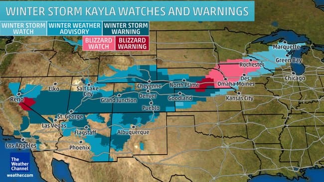 Pronostican fuertes nevadas y vientos por tormenta invernal Kayla en el Medio Oeste