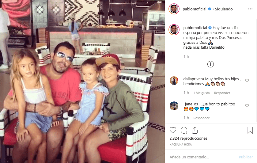 "Hoy fue un día especial, por primera vez se conocieron mi hijo Pablito y mis dos princesas gracias a Dios. Nada más falta Danielito", escribió en la publicación del video.