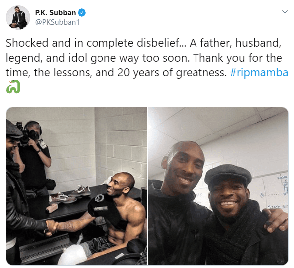 La estrella del hockey sobre el hielo P.K. Subban, entristecido, le agradeció a su amigo por sus lecciones, tiempo y “20 años de grandeza”.