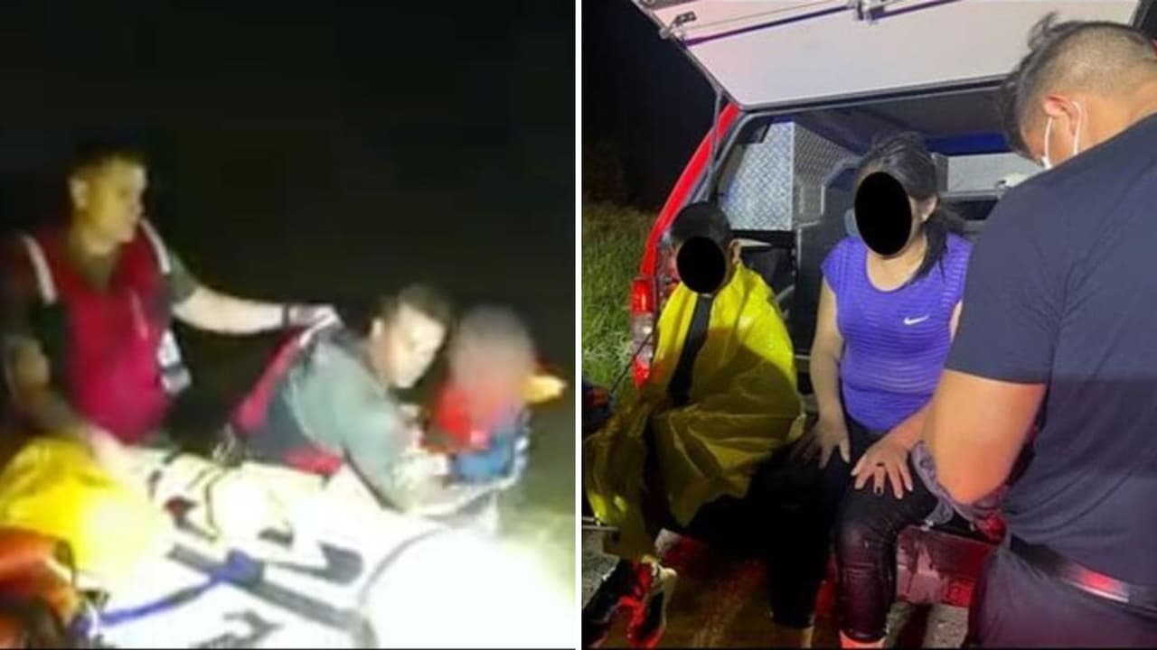 Captan rescate de madre e hijo inmigrantes atrapados entre la corriente en Río Grande, Texas