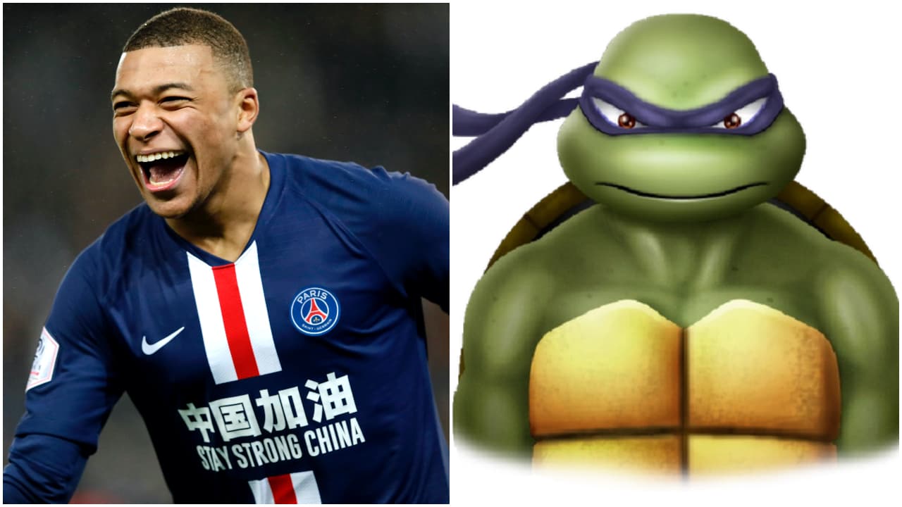 <b>Kylian Mbappé y Donatello</b>
<br>El campeón del mundo con Francia en Rusia 2018 tiene la misma forma del rostro que Donatello, personaje del programa 'Tortugas Ninja'.