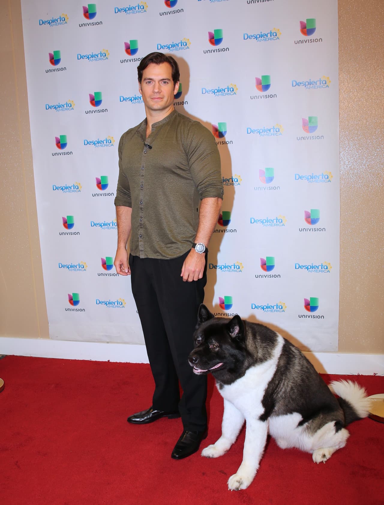 El actor, famoso por dar vida al personaje de Superman, llegó muy bien acompañado de su inseparable mascota, un simpático perro de nombre Kal.