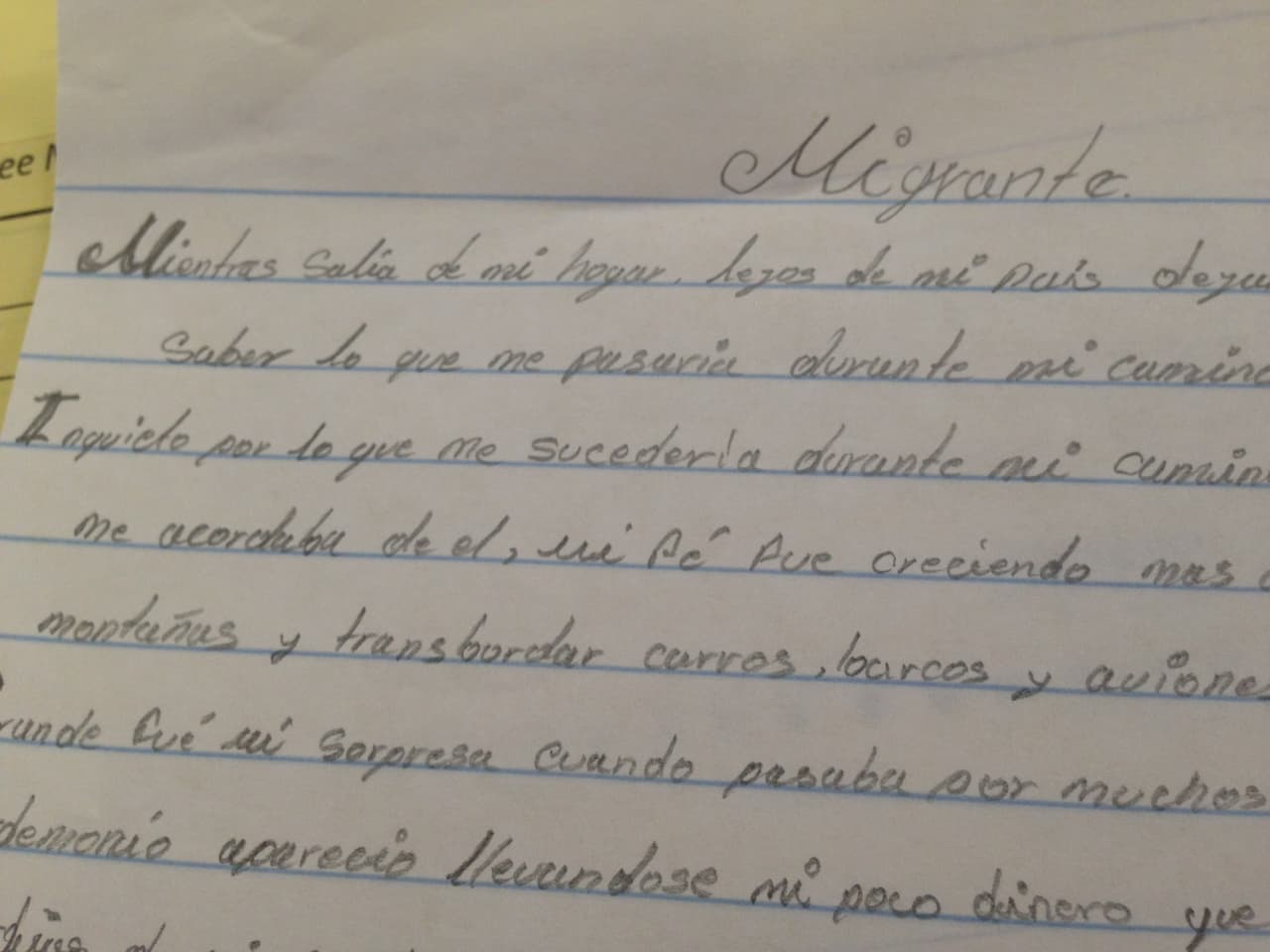 Fragmento de un poema en prosa escrito por un inmigrante detenido en la cárcel Theo Lacy del condado de Orange, California.