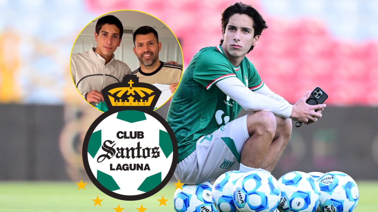 ‘Kun’ Agüero posa con la playera de Santos Laguna a lado del hijo de Matías Vuoso