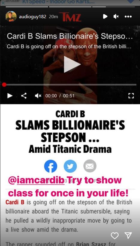 Hijo de multimillonario arremete contra Cardi B.