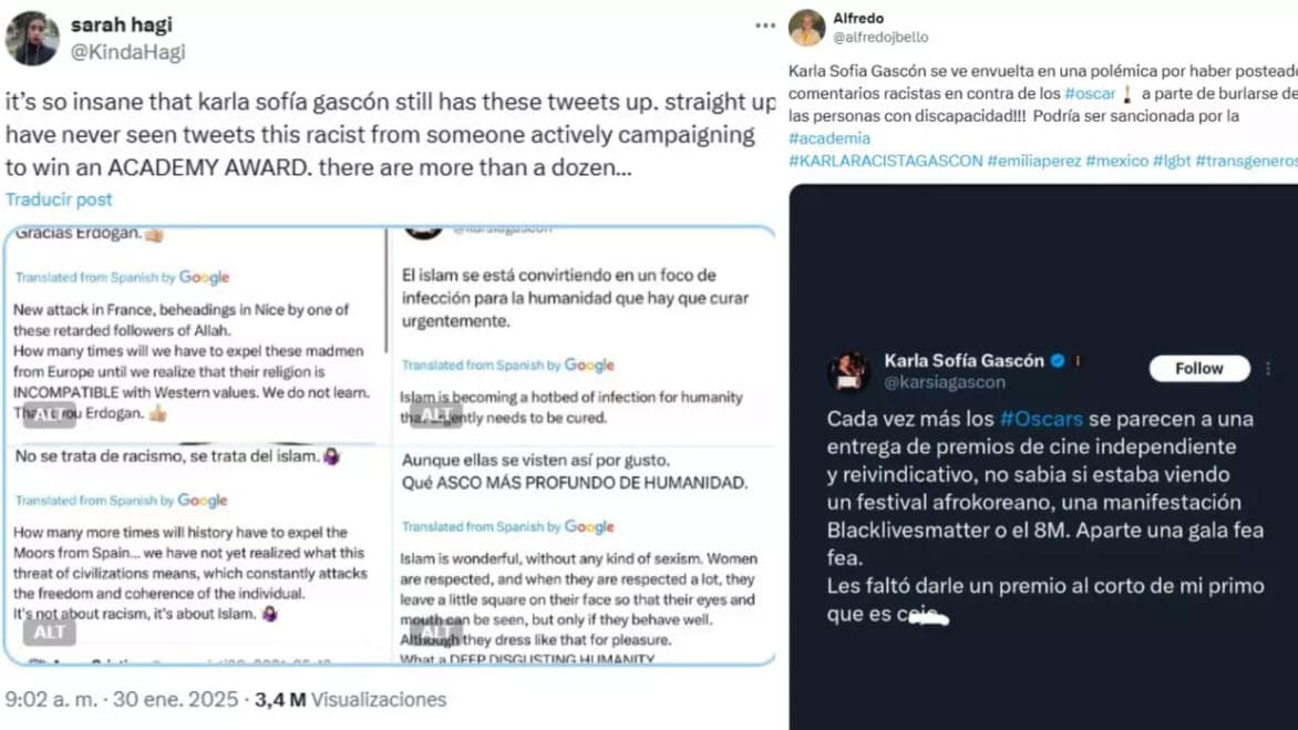 En X se retomaron los tuits que hizo Karla Sofía Gascón y que Variety calificó como "racistas".