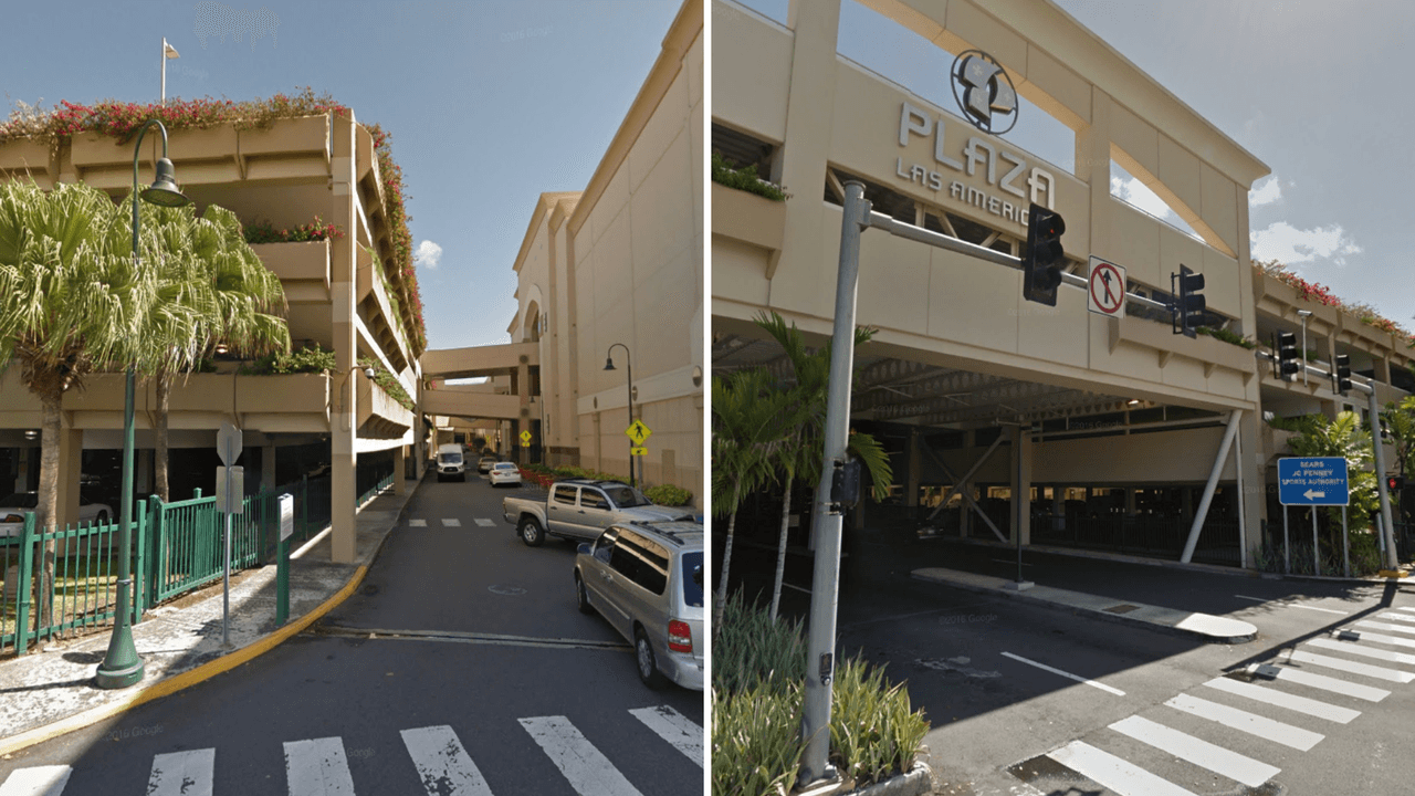 Aspectos exteriores de Plaza las Américas, en hato rey, Puerto Rico, donde este 13 de mayo del 2021 se registró un tiroteo en el que aparentemente no hubo personas lesionadas.