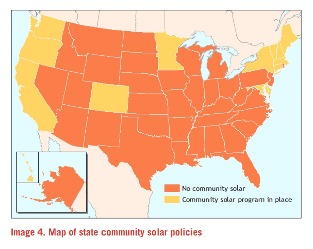 Mapa de políticas solares comunitarias por estado.